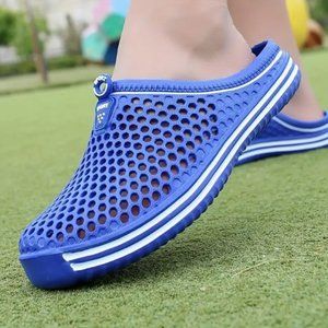Women's Quick Drying Closed Toe Beach Slippers, Royal Blue Trimmed in White